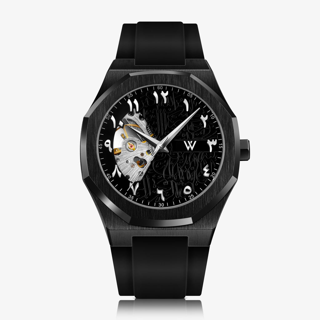 Boutiqaat: Blade Calligraphy Automatic Leather Gunmetal Watch for Men in  Kuwait